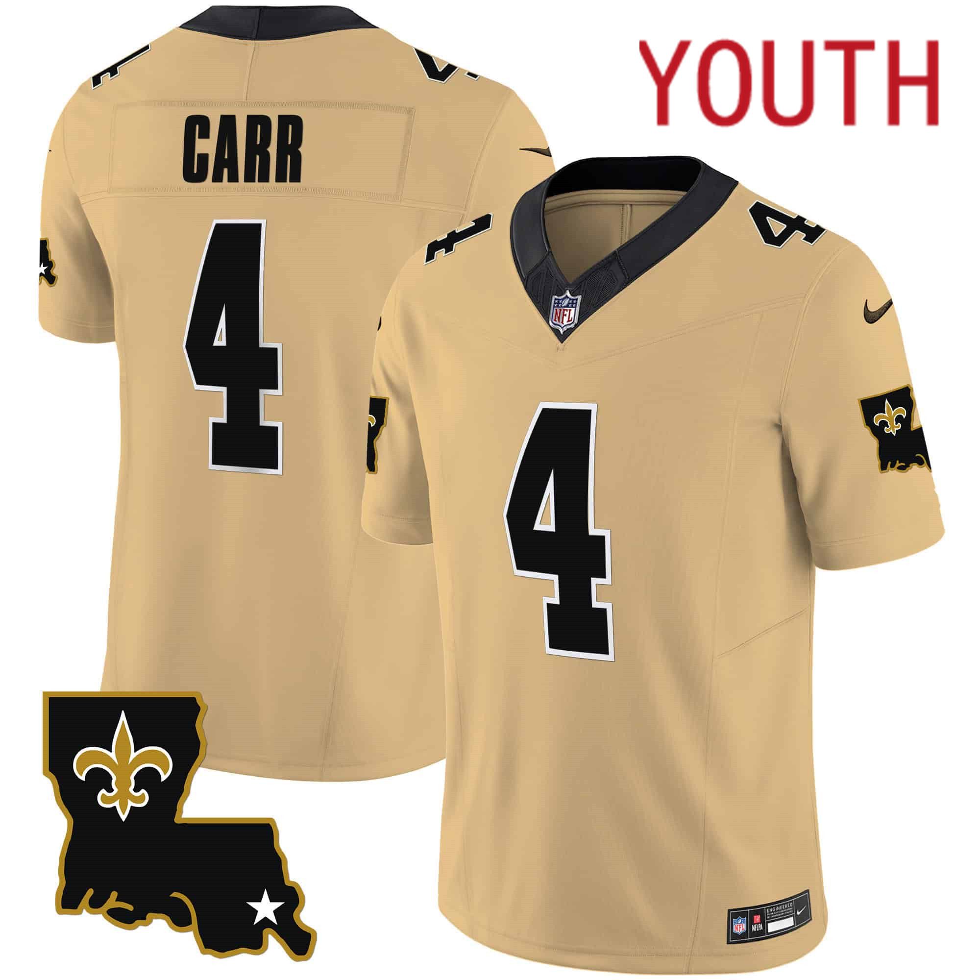 Youth New Orleans Saints #4 Carr Yellow 2024 Nike 1987 Legacy Vapor Limited NFL Jersey->youth nfl jersey->Youth Jersey